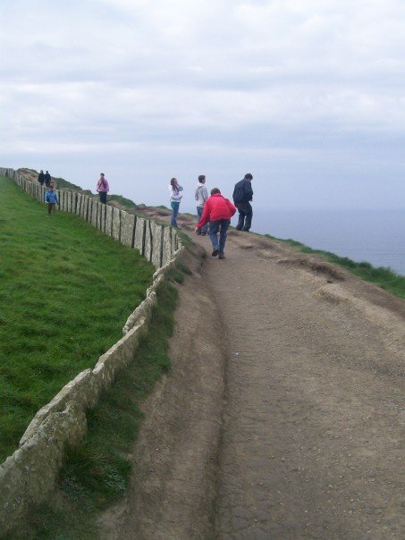 On the edge of the Cliffs of Moher, ducking for safety and listening closely.